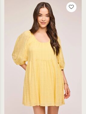 Yellow Puff Sleeve Mini Dress